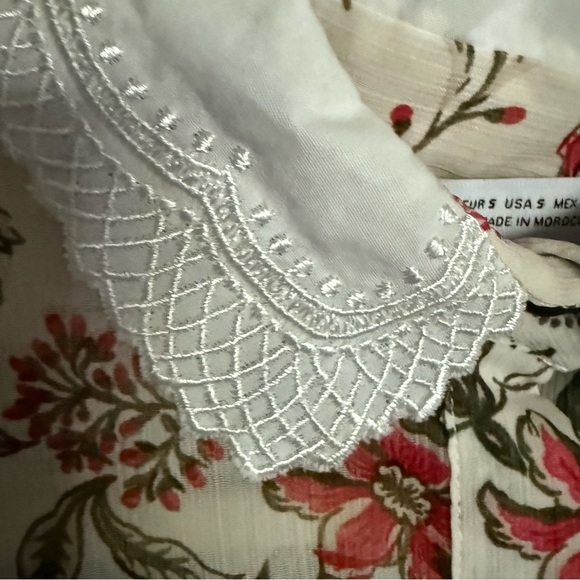 Zara Sheer Long Sleeve Floral White Collar Button Down Blouse Top Size Small - Picture 3 of 12